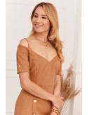 Elegant carmen neckline dress, caramel 0484 - Online store - Boutique